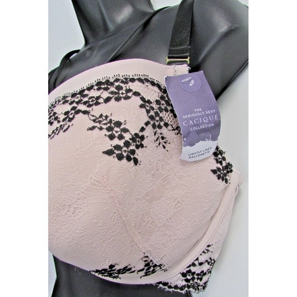 Cacique Seriously Sexy Lightly Lined Balconette Bra 42F Lipstick Black Lace - Picture 3 of 9
